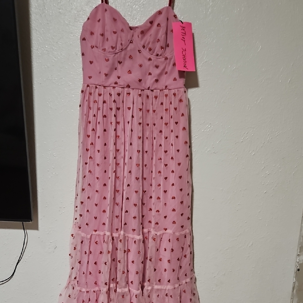 Betsey Johnson Pink Dress with Red Heart Accents